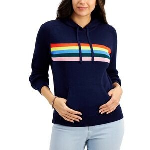 Style & Co Petite Striped Hoodie Regal Blue Combo PL
